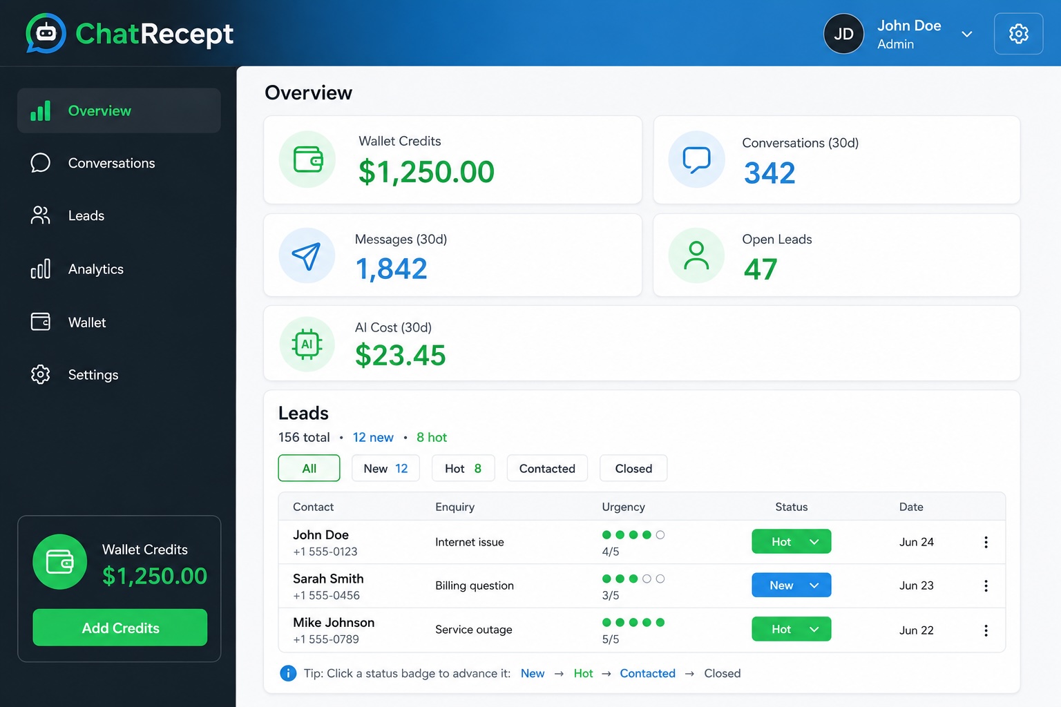 ChatRecept Dashboard