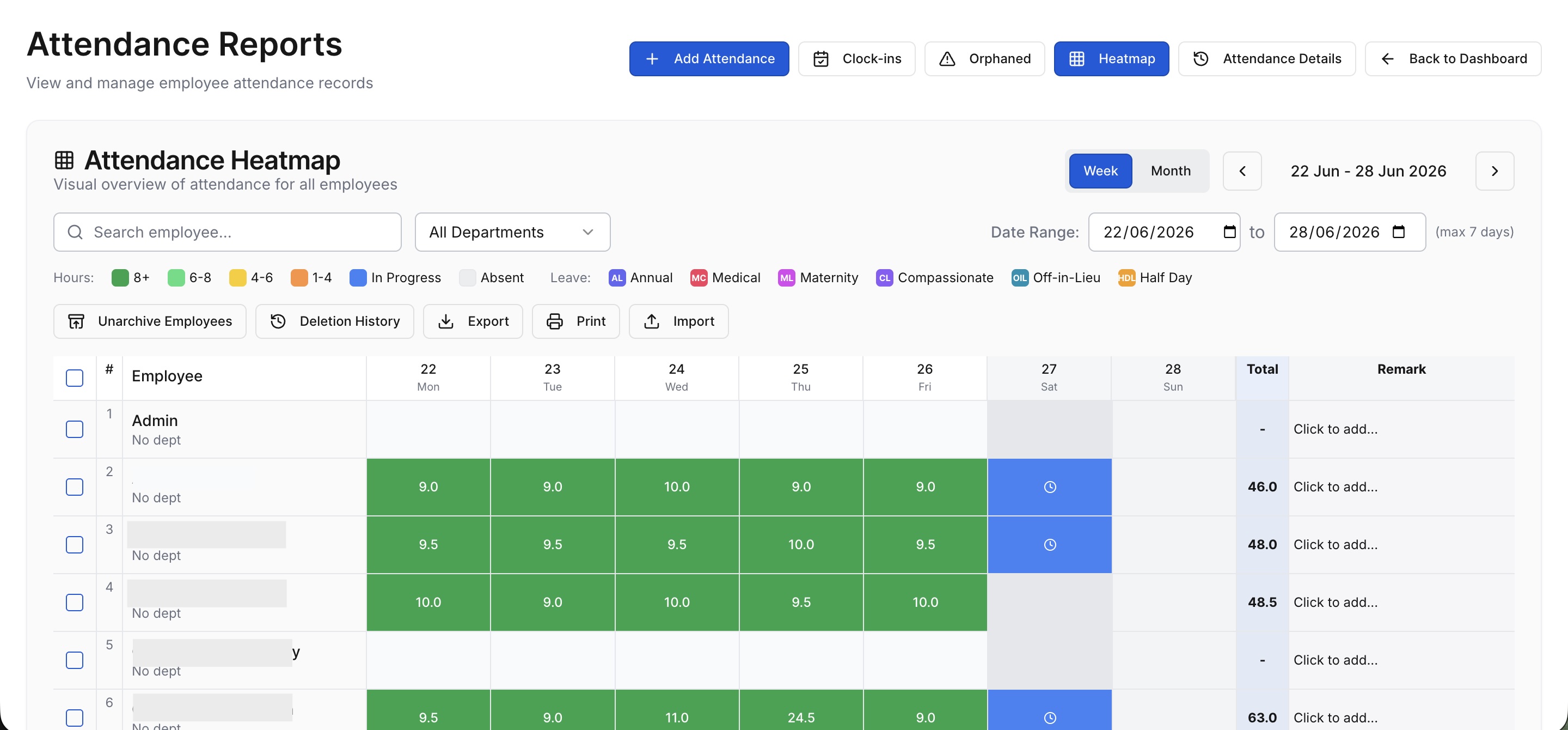 NexaMatrix Attendance Heatmap