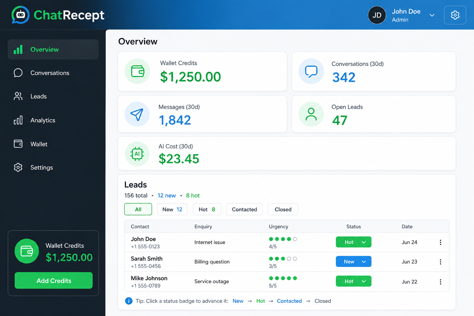ChatRecept Dashboard